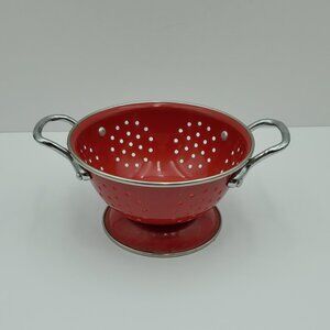 JCP Home Cooks Small Red Enamel Metal Colander JCPenney Berry Drainer